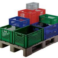 Transport stacking box L600xW400xH320mm PP blue walls perforated