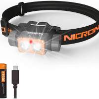 NICRON H25 Lampe frontale LED rechargeable USB Lampe frontale super lumineuse avec lumière rouge réglable à 180 ° Lampe frontale