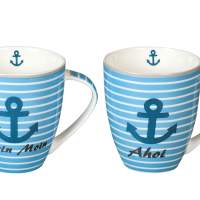 Coffee mug Maritim Moin Moin / Ahoy sorted 300ml blue / white, set of 6