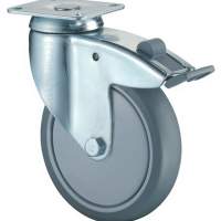 Swivel castor with total lock D.80mm carrying capacity 80kg solid rubber wheel blue-grey plate 94x