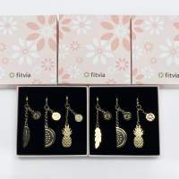 Jewelry Happy Charms set of 3 wholesale, brand: Fitvia, for resellers, feather, watermelon, pineapple, A-Ware, remaining stock